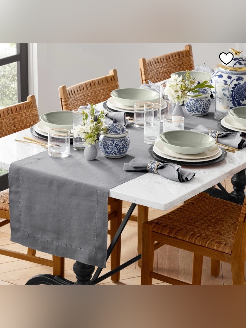 Willians Sonoma Italian Washed Linen Table Runner gray